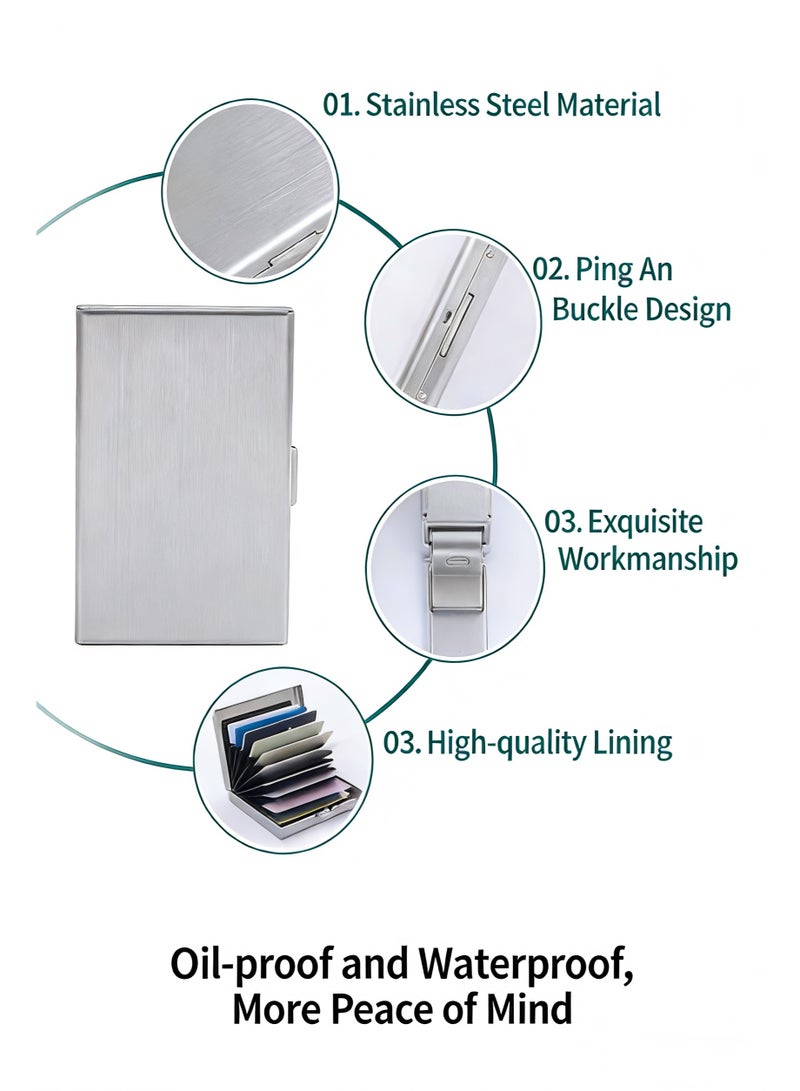 RFID Blocking Stainless Steel Card Holder (Brushed Silver), Multi-Slot Metal Card Case, Portable ID & Credit Card Wallet - Image 3